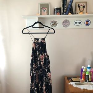 Navy and mauve floral maxi dress